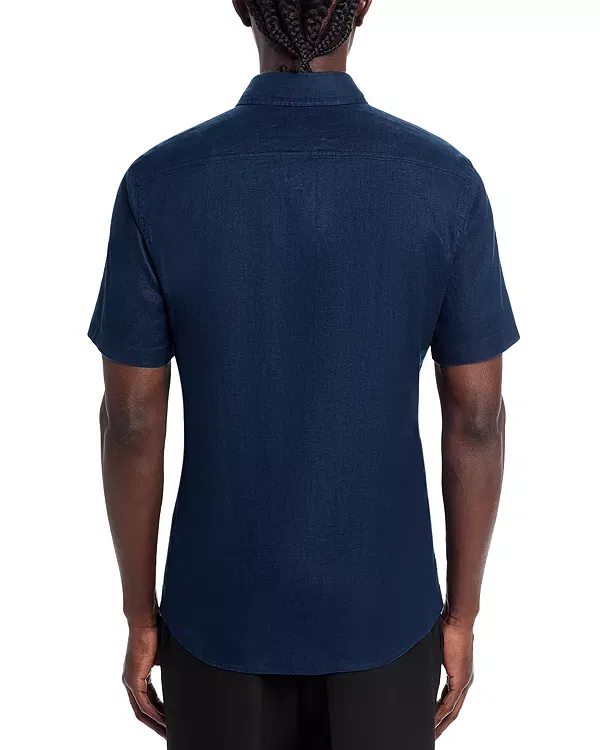Мужская рубашка из льна с коротким рукавом Roan Slim Fit Boss, темно-синий — фото 3