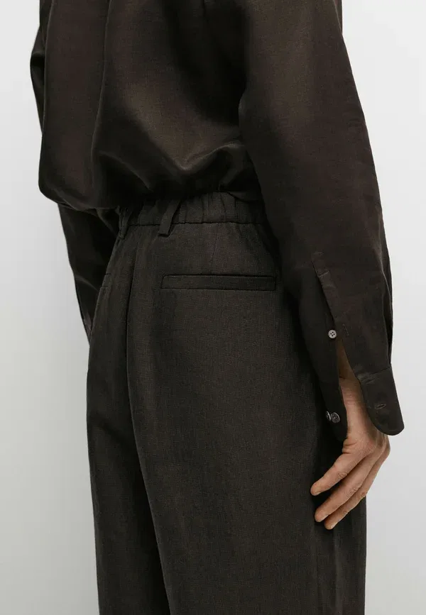 Брюки из льна Massimo Dutti mottled dark brown, темно-коричневый — фото 4