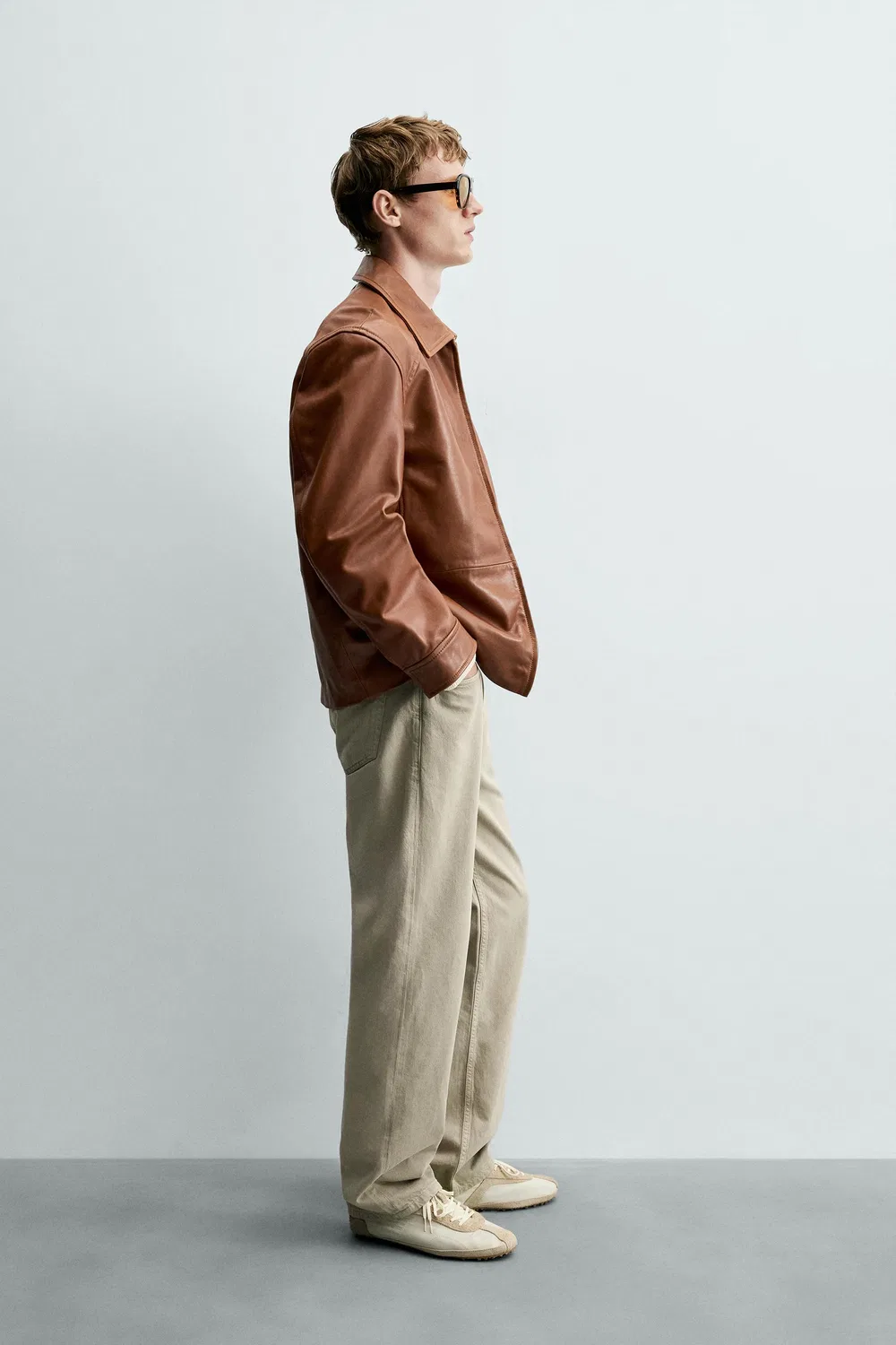 Кожаная куртка стандартного кроя ZARA, Brandy — фото 4