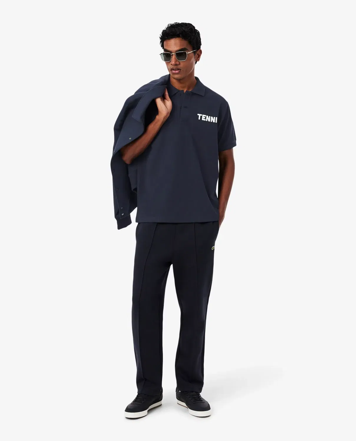 Мужское поло классического кроя из пике с принтом Lacoste, Negro — фото 4