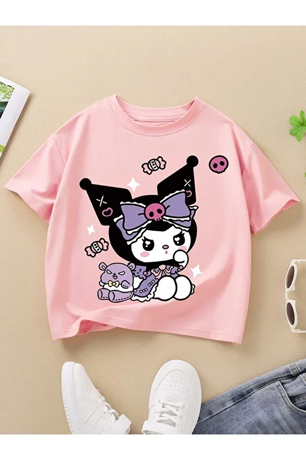 Детская футболка для девочек с принтом Kuromi Cc Collection, Pink