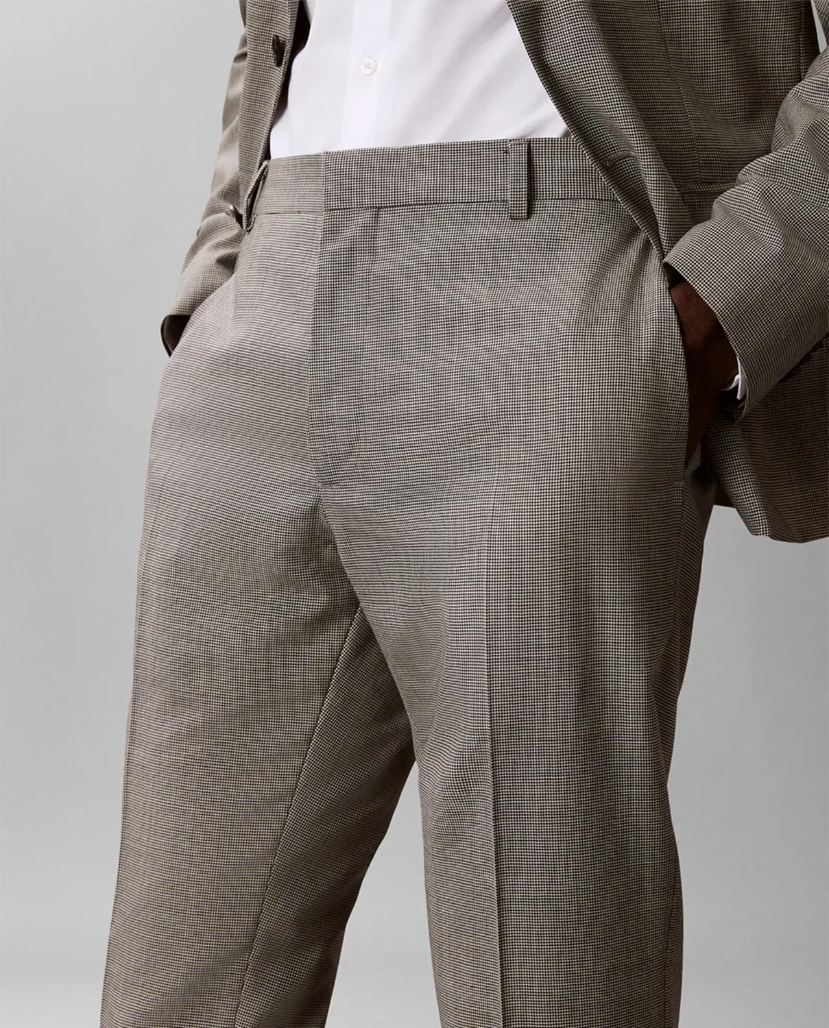 Мужские классические брюки из шерсти Houndstooth Calvin Klein, Белый — фото 4