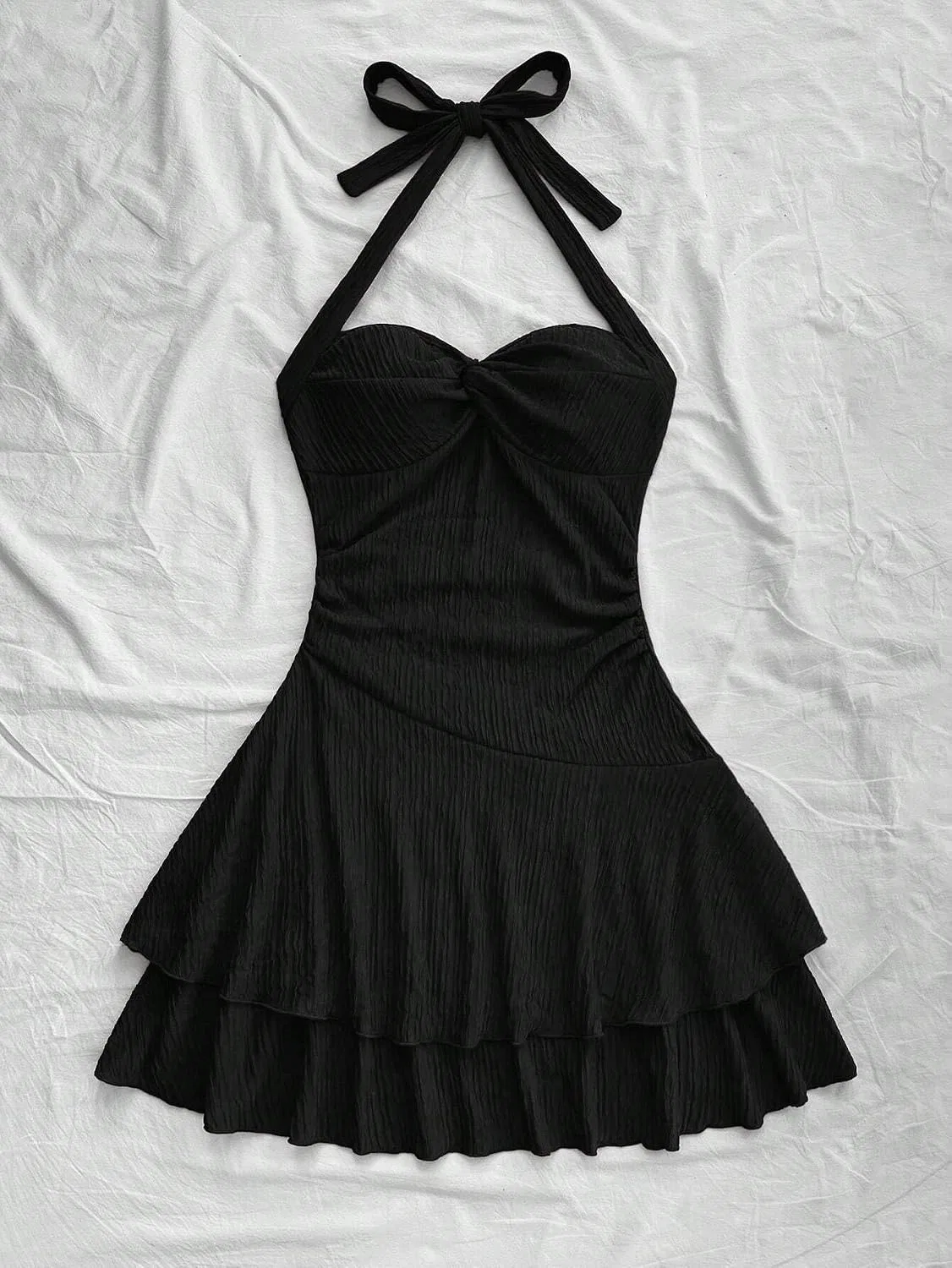 Женское мини-платье с открытой спиной на завязках, Black — фото 4