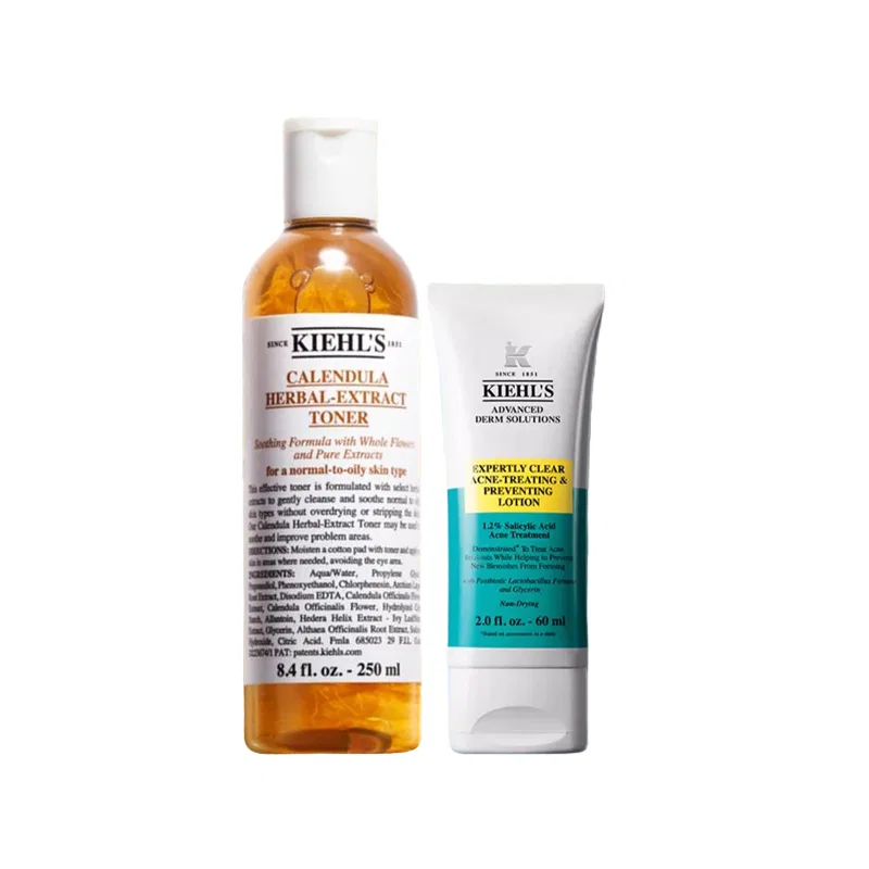 Набор для ухода за кожей с лосьоном против акне и тоником с календулой Kiehl's, Calendula Herbal Extract Toner, Acne Fighting Lotion