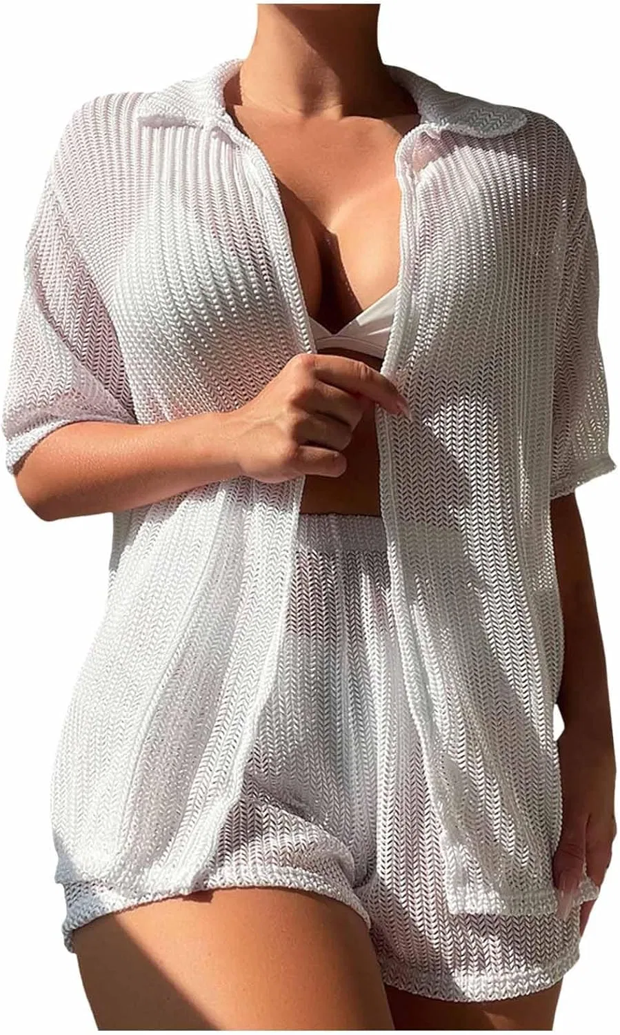 Женский пляжный костюм кимоно с шортами, White