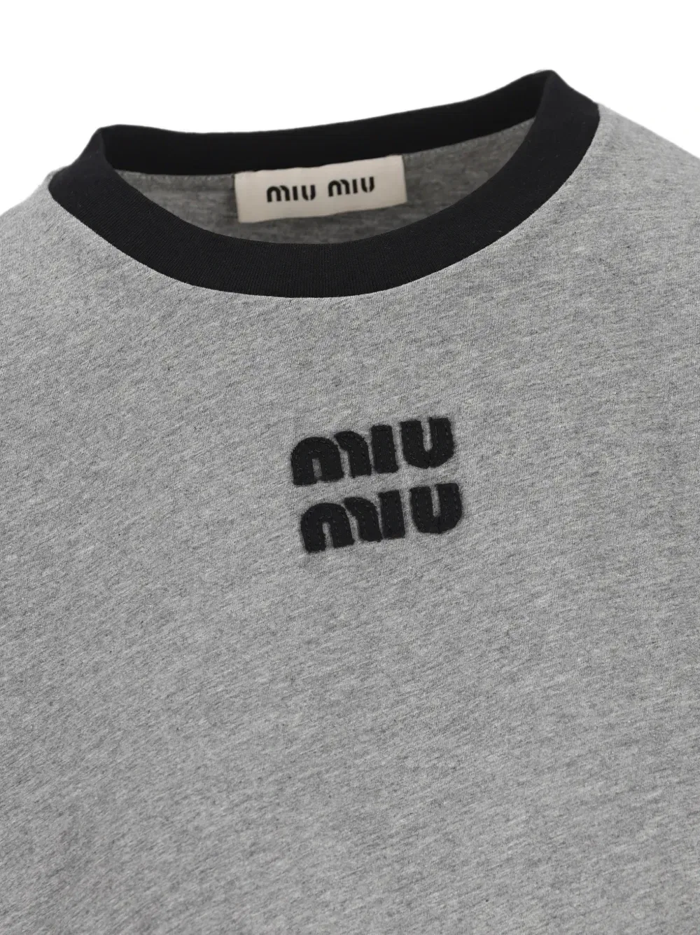 Свитер с длинными рукавами и нашивкой-логотипом Miu Miu, серый — фото 3