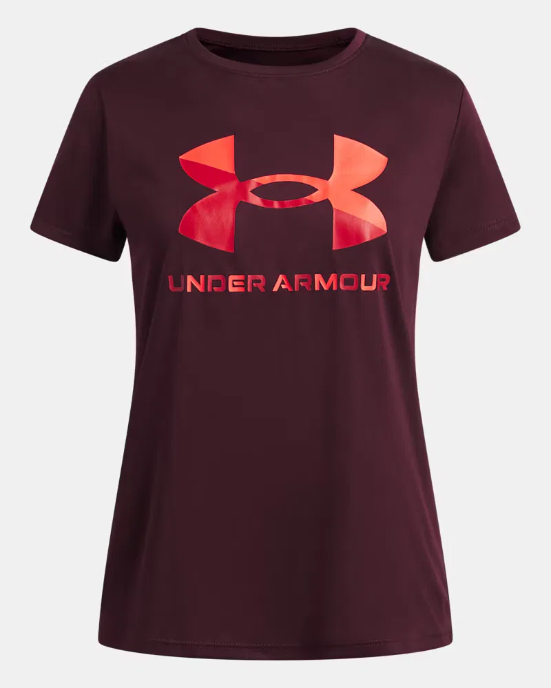 Футболка детская с коротким рукавом, быстросохнущая, UA Velocity Big Logo UnderArmour, Dark Maroon/Beta