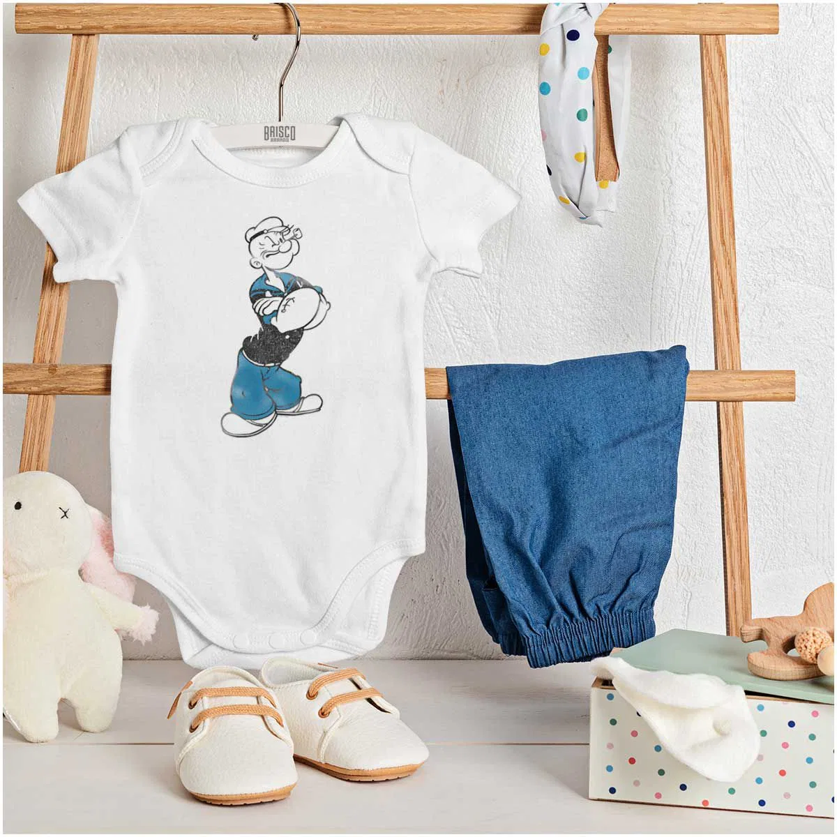 Детский боди-комбинезон хлопковый Popeye the Sailor Man Brisco Brands, White — фото 3