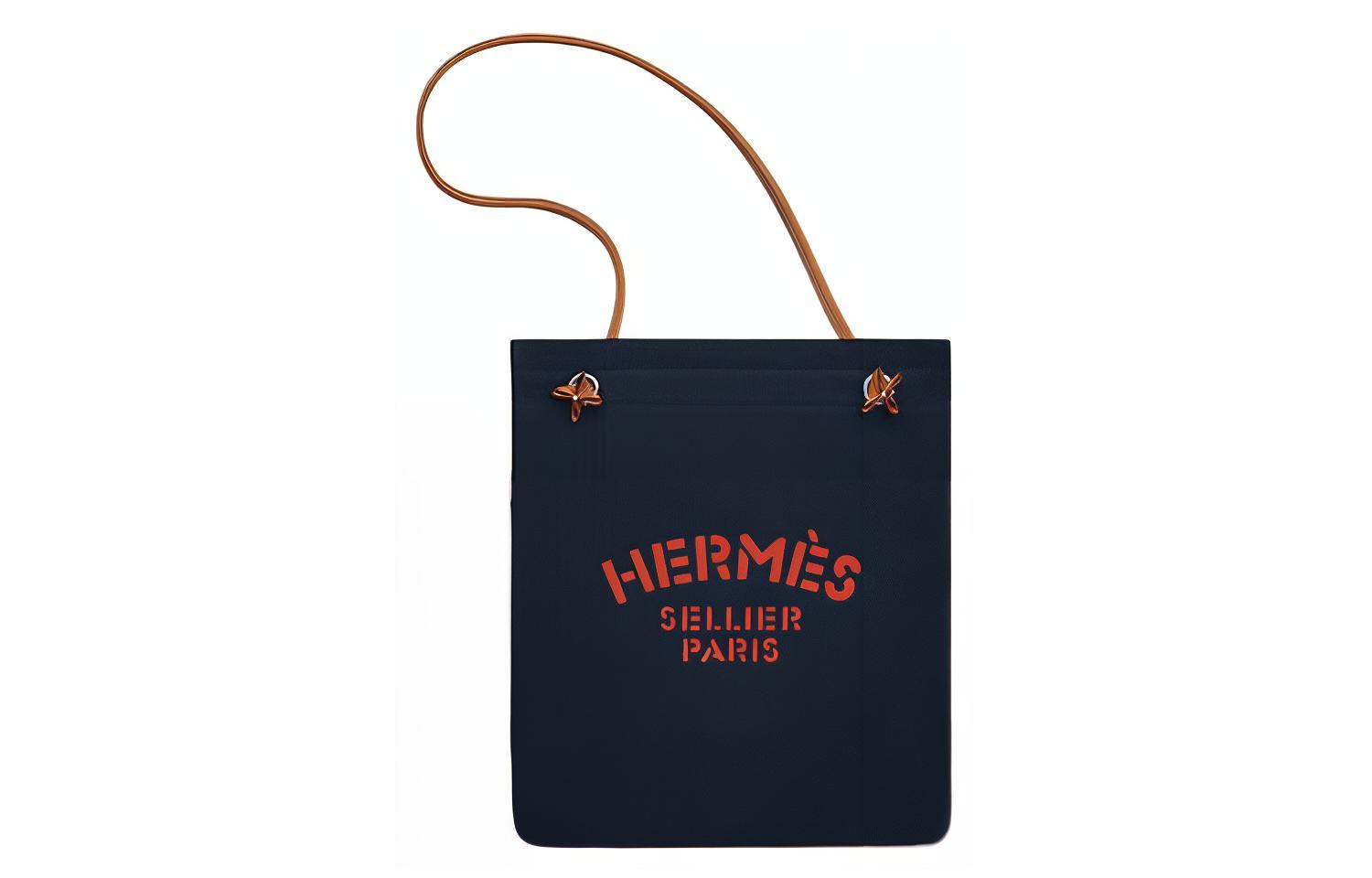 

HERMES Холщовая сумка через плечо унисекс индиго и золотисто-коричневый