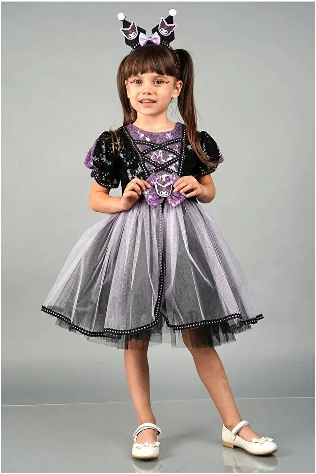 Детское платье для девочек с принтом Kuromi Crowned Birthday Party Evening Dress Diamondstar, Lila1 — фото 4