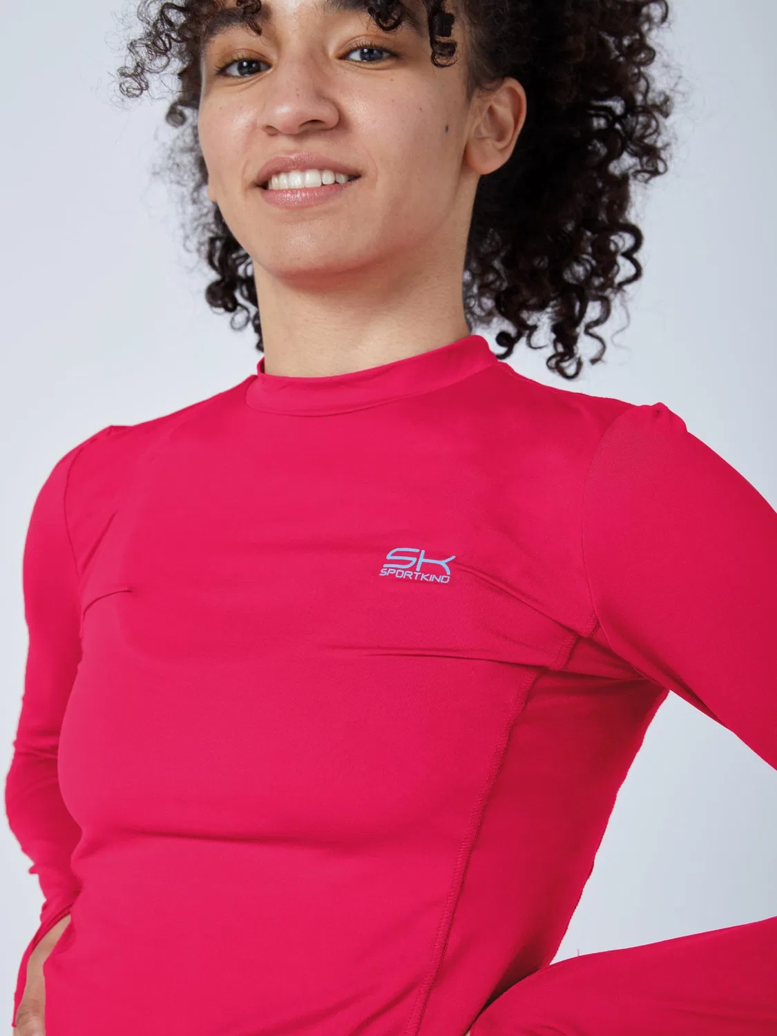 Спортивная футболка Sportkind Performance Shirt High Neck Long Sleeve Shirt розового цвета — фото 2