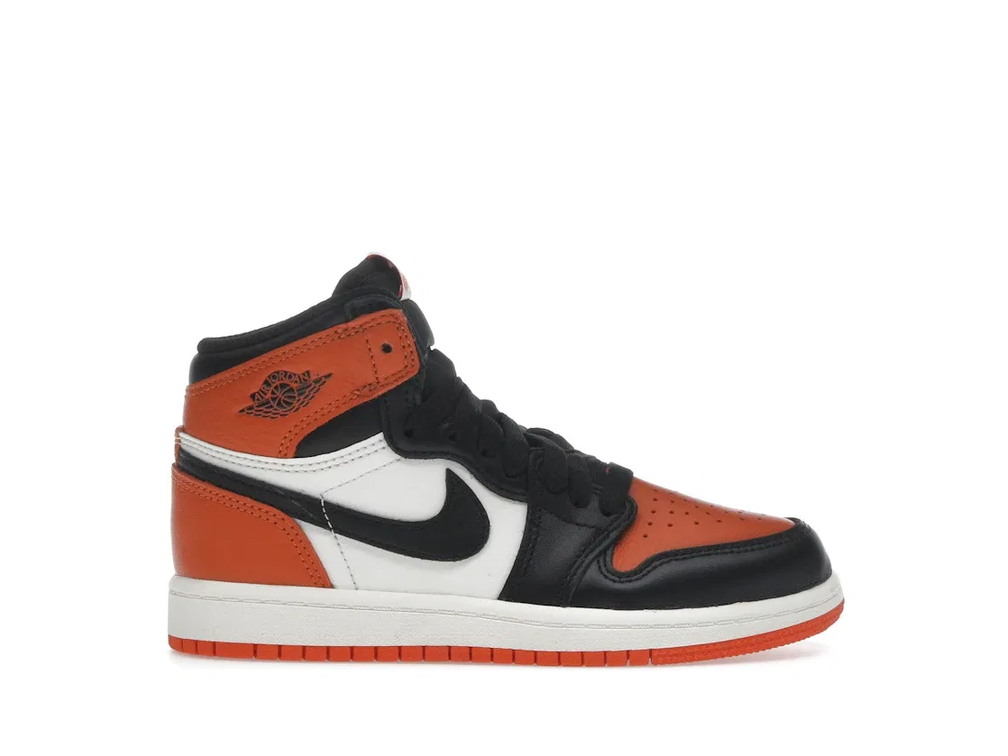 Детские кроссовки высокие с оранжевыми вставками Jordan 1 Retro High OG, Black/Black-Sail-Starfish