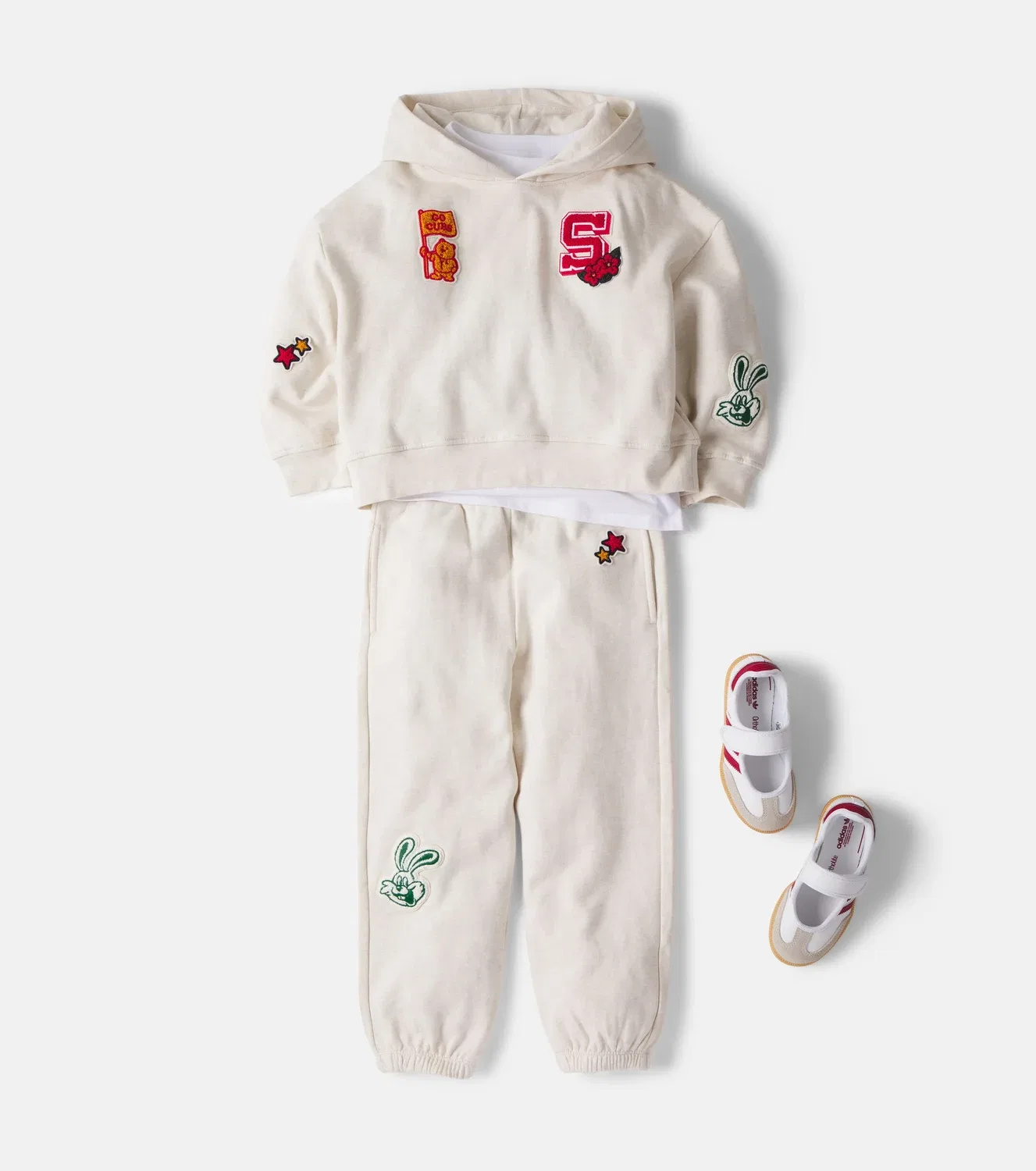 Комплект из худи и спортивных штанов с капюшоном, хлопковый флис, Stella Mccartney Kids, бежевый — фото 2