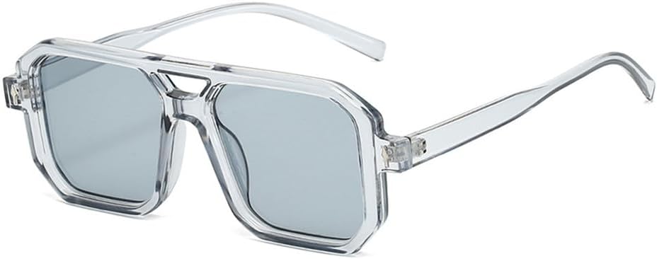 

Популярные модные солнцезащитные очки с двойной перемычкой, квадратной формы, для женщин, винтажные, с заклепками, для мужчин, ярких цветов, солнцезащитные очки UV400 HYYZZC, Gray Light Gray