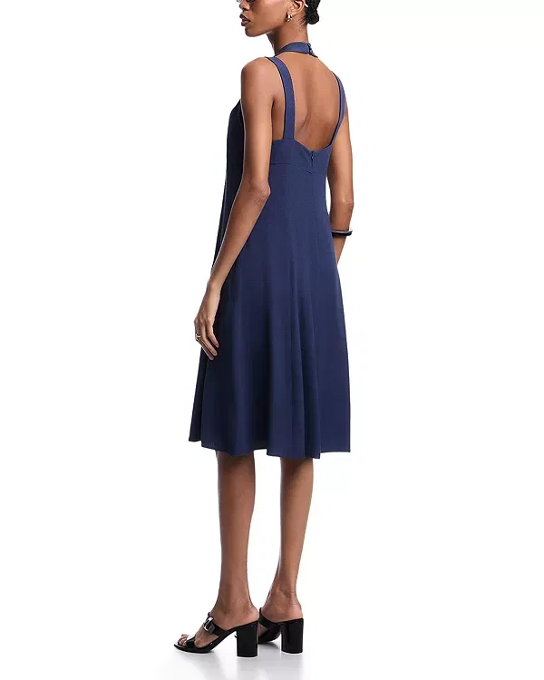 Женское платье с принтом Fluid Viscose Jacquard Dress With Criss Cross Straps Emporio Armani, Mineral Blue — фото 3