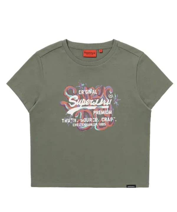 Футболка с винтажным арт-принтом, Superdry, хаки