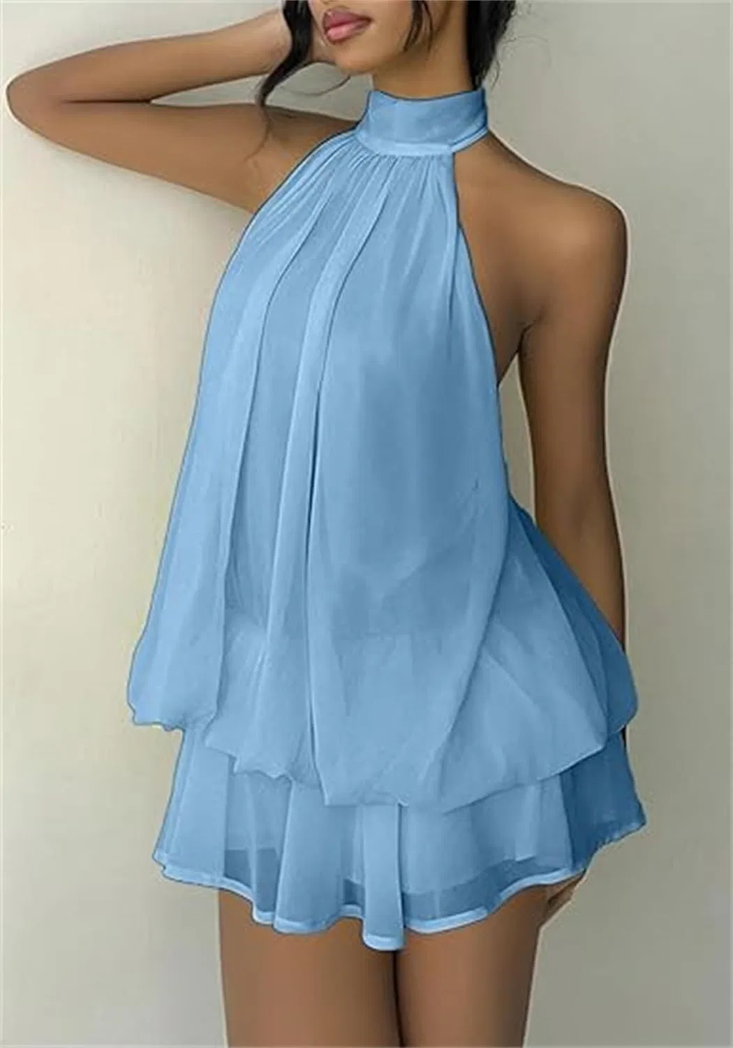 Женское коктейльное платье с запахом, без рукавов, модель Chiffon Halter, голубой — фото 2