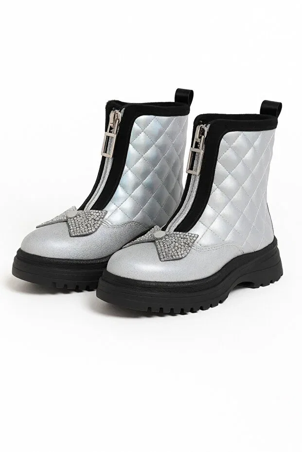Детские ботинки для девочек с узором Zilvana, Gray-Grey-Black — фото 3