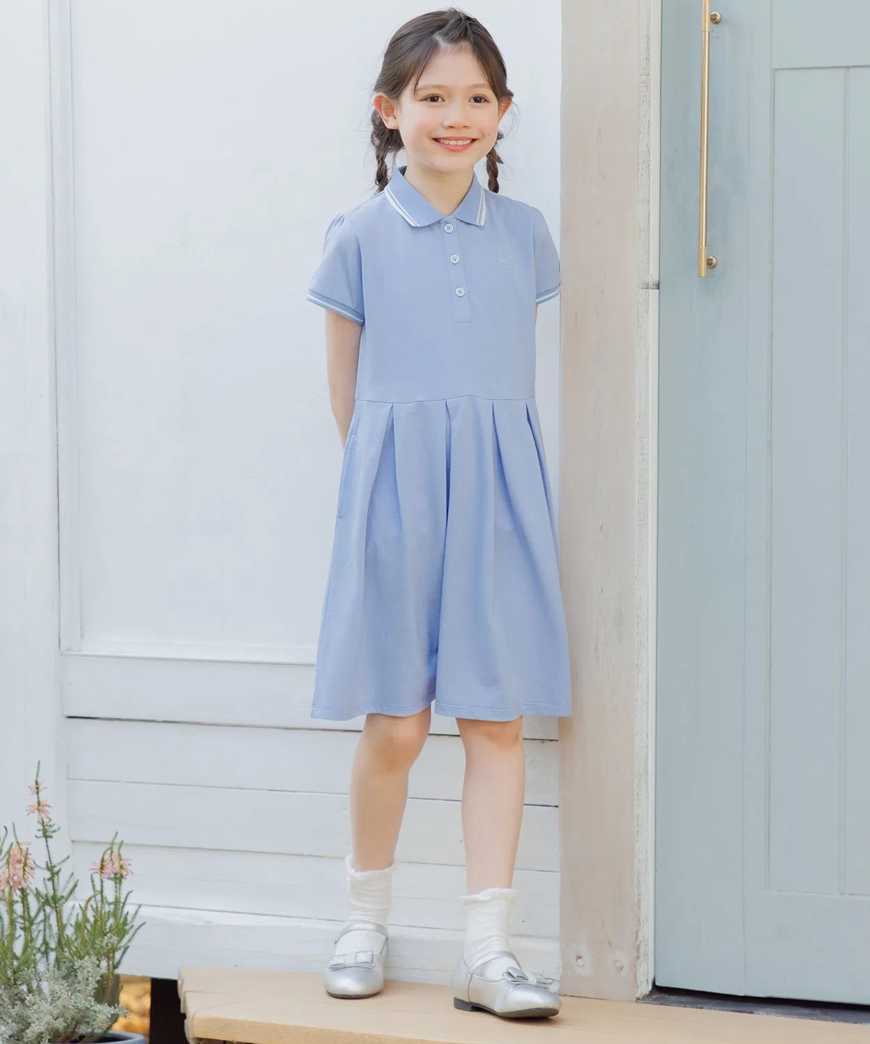 Детское платье-поло с воротником и коротким рукавом Kumikyoku KIDS, Navy — фото 4