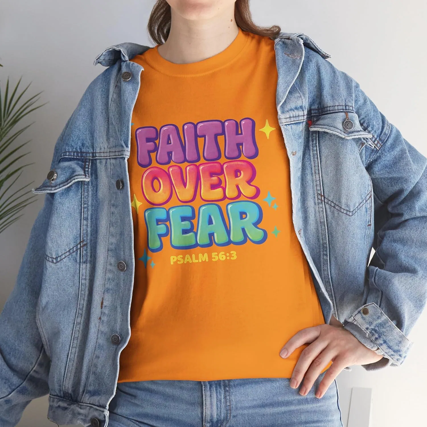 Мужская футболка с принтом Faith Over Fear, Tennessee Orange — фото 2