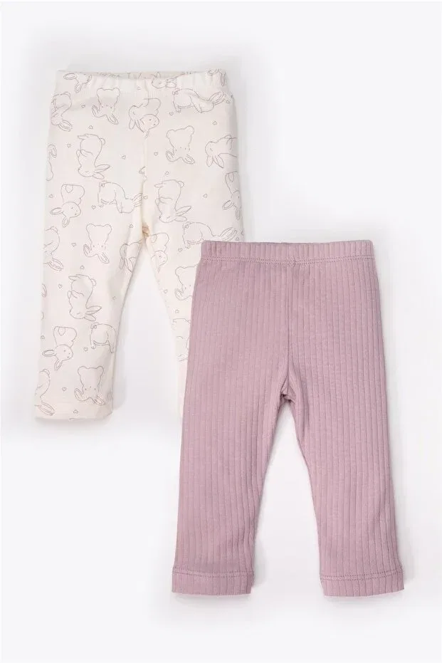 Детские леггинсы для девочек хлопковые комплект 2 шт Interlock tights 2-pack (cute bunny) Bebetto, Purple