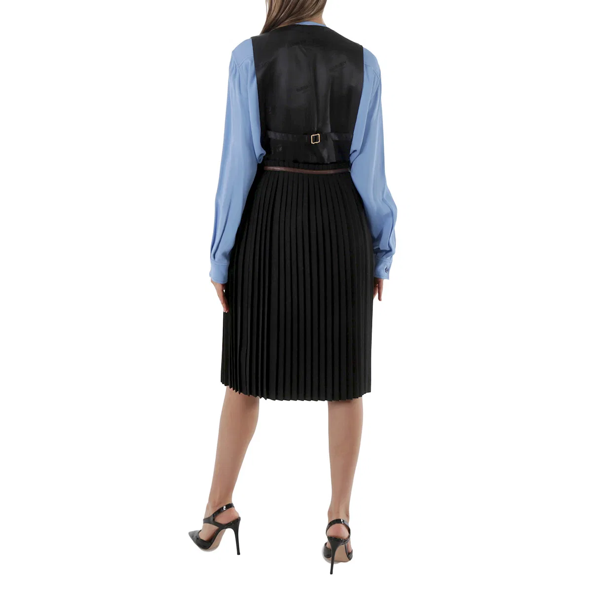 Платье-сарафан Plonge Lambskin and Wool Blend Pinafore Dress Burberry, Dark Mocha — фото 4
