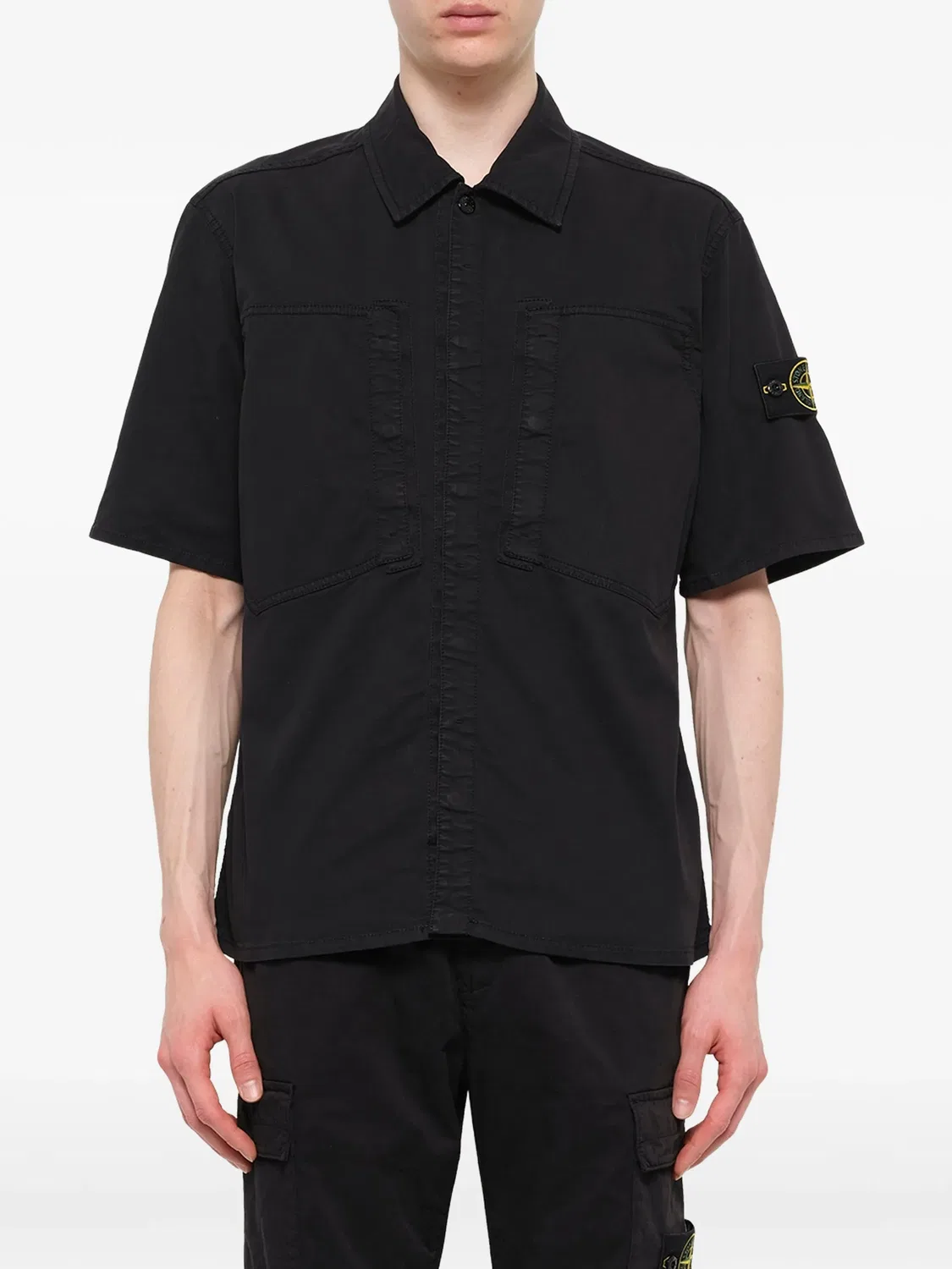 Твиловая рубашка из органического хлопка Stone Island, черный — фото 4