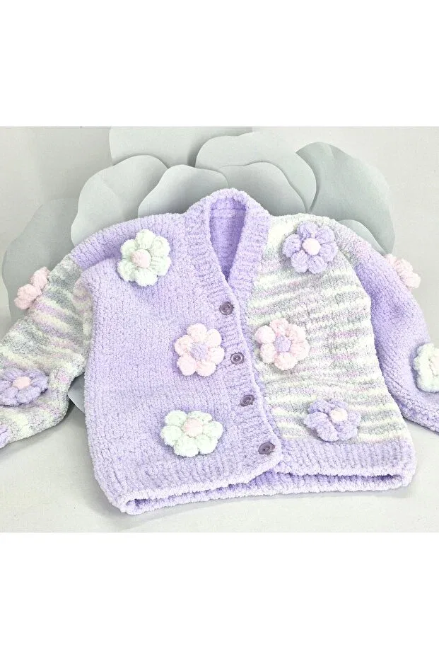 Детский кардиган для девочек с принтом Hand Knitted Soft Plush Cloudy Evitle, Lilac