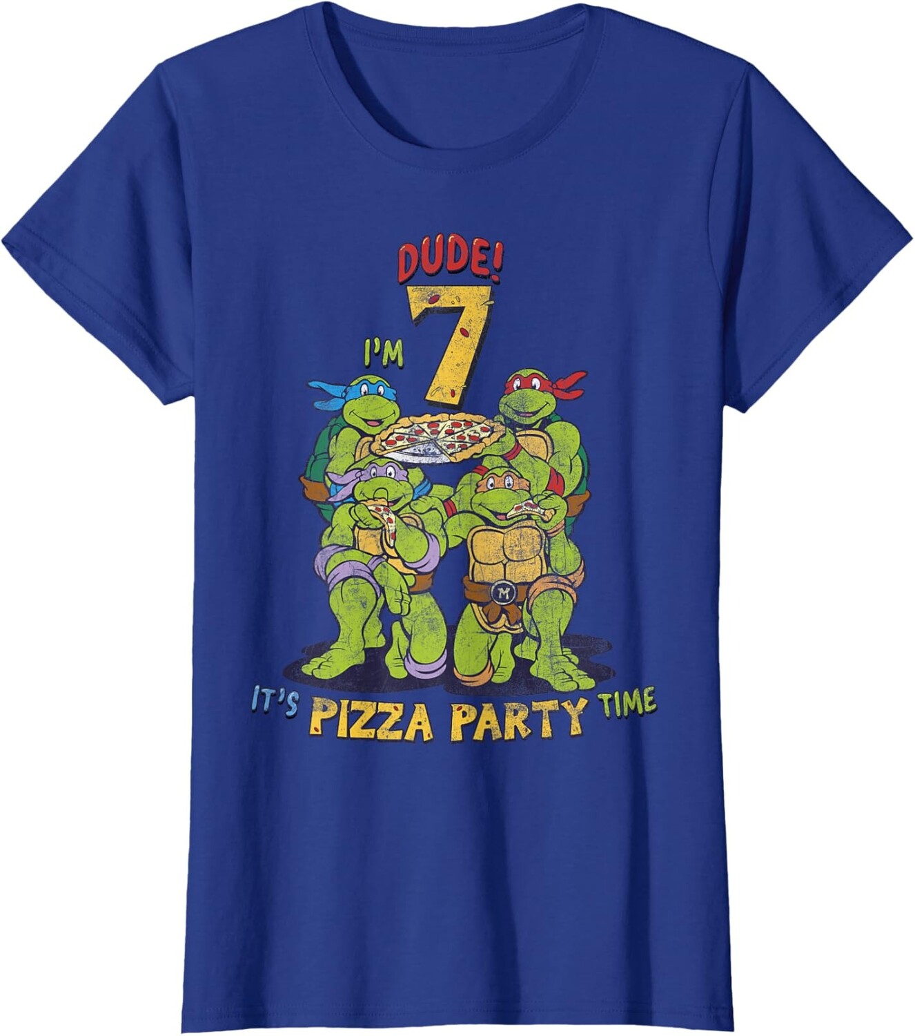 

Женская футболка Teenage Mutant Ninja Turtles I'm 7 Dude Pizza Birthday Party, синий