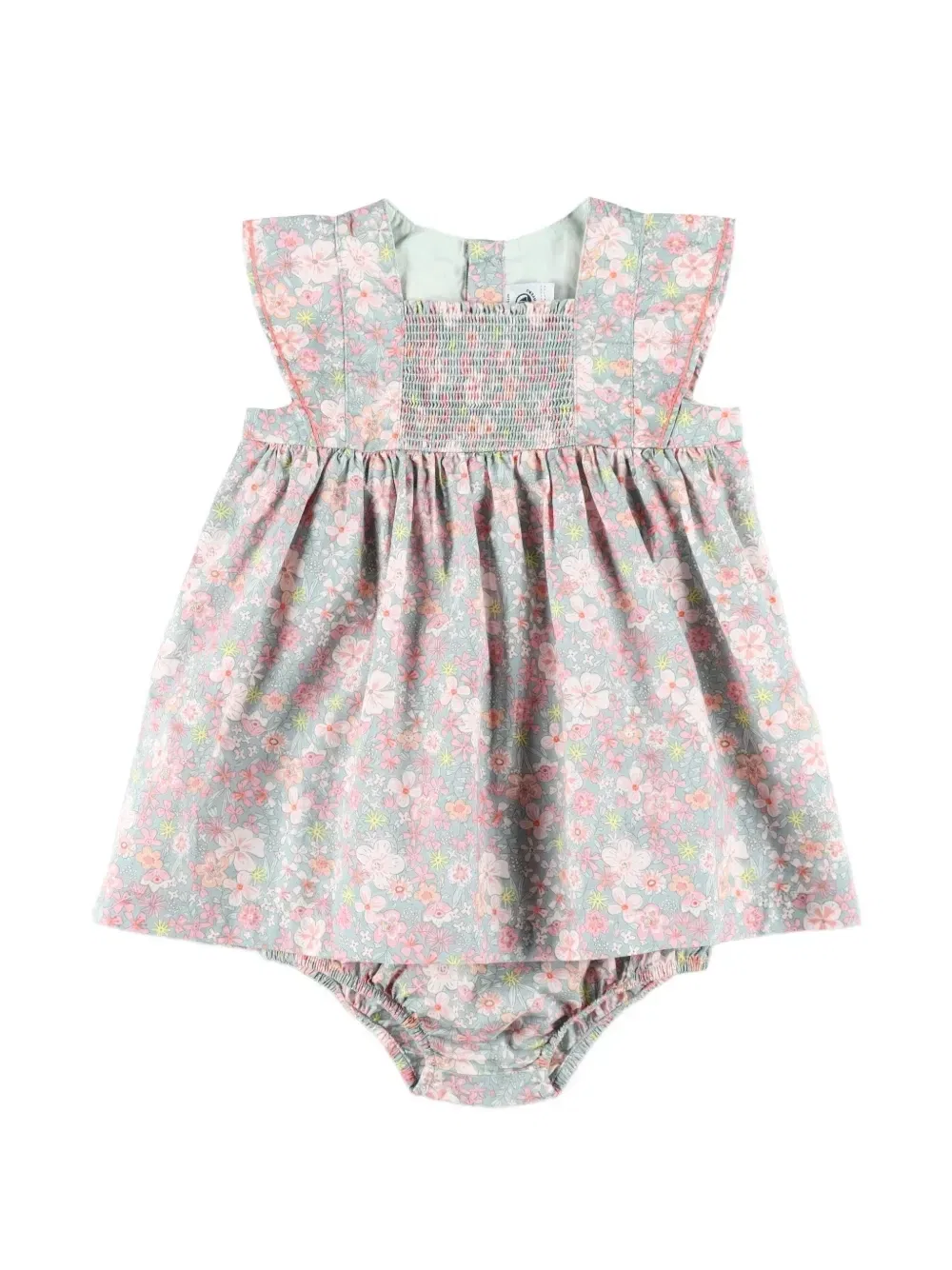 Платье со сборками и цветочным принтом Petit Bateau, синий