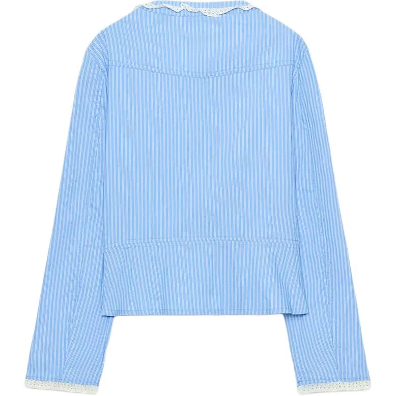Женская рубашка с круглым вырезом Bright Blue ZARA, Bright Blue — фото 3