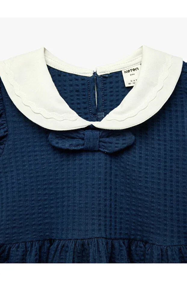 Детское платье для девочек с воротником Cotton bowknot detailed ruffled baby collar dress Koton, Navy Blue — фото 3
