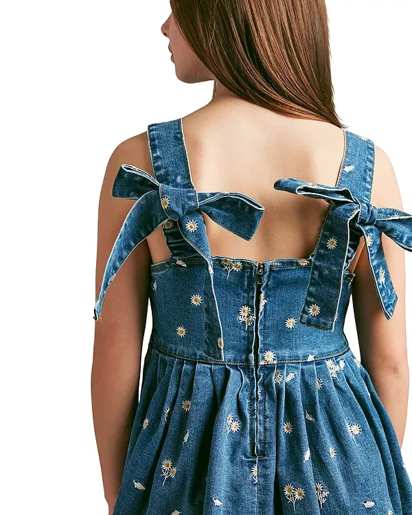 Детское платье для девочек с принтом Catalina Daisy Denim Bardot Junior, Denim Blue — фото 3