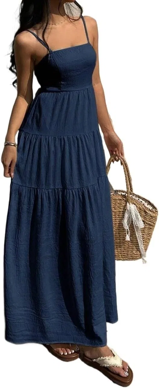 Женское летнее платье A-силуэта на бретелях Navy Blue