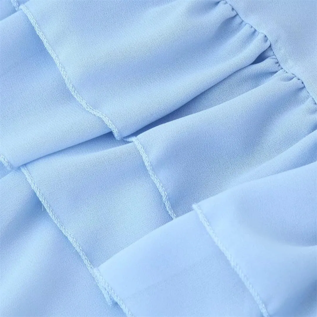 Женское мини-платье с воланами и свободным воротником, Blue — фото 2