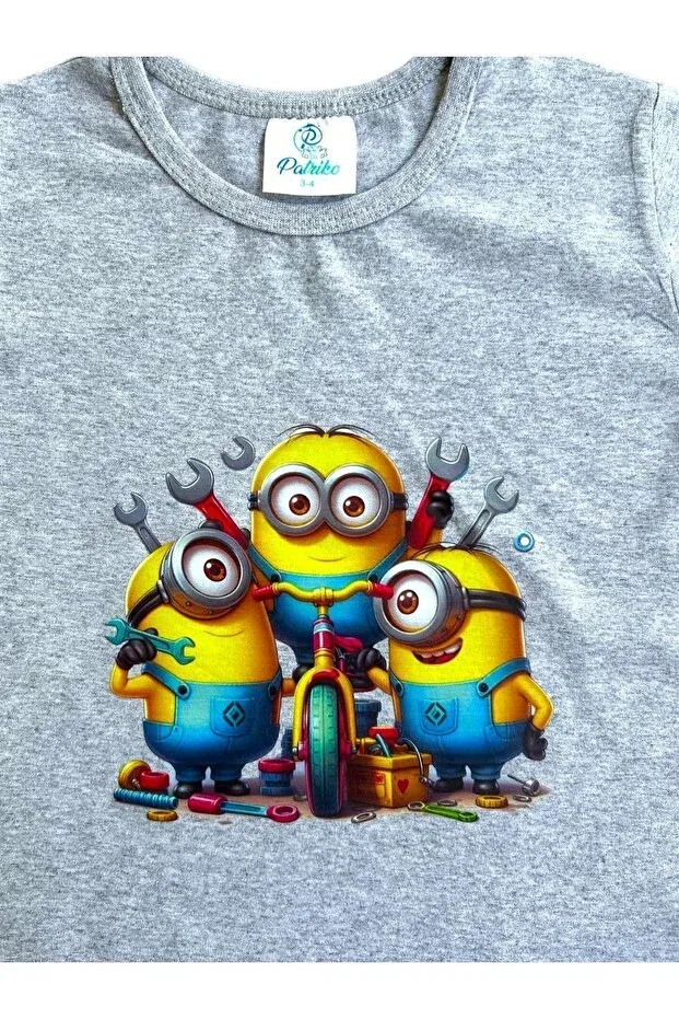 Детская футболка с принтом Minons Character Printed Patriko Tekstil, Gray — фото 4