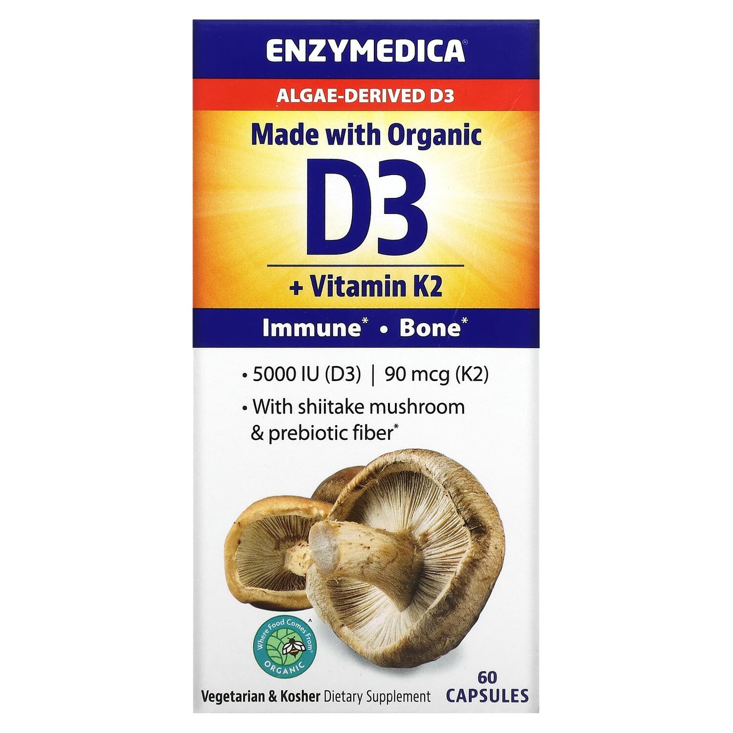 

Органический D3 + витамин K2 60 капсул Enzymedica