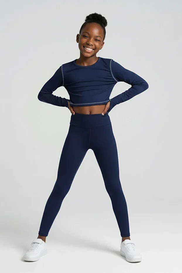 Детские леггинсы для девочек с высокой талией Fletty Colorinas, Navy Blue — фото 2