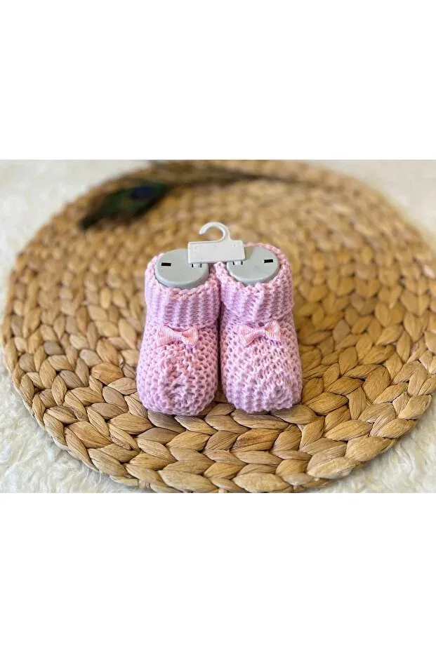 Детские пинетки из трикотажа с принтом Leopard Anne Dokunuşu Gibi Kuzum Bebe, Mink Ecru Pink With Ribbon — фото 2