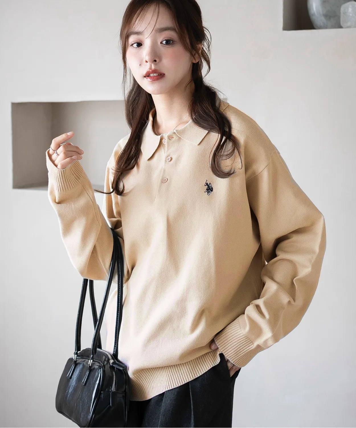 Мужской/Женский свитер-поло с длинным рукавомU.S. POLO ASSN., Brown — фото 2