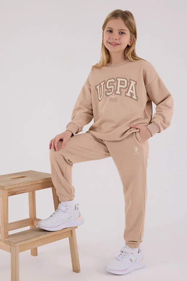 Детский комплект для девочек из футера с принтом Licensed U.S. Polo Assn., Biscuit — фото 2