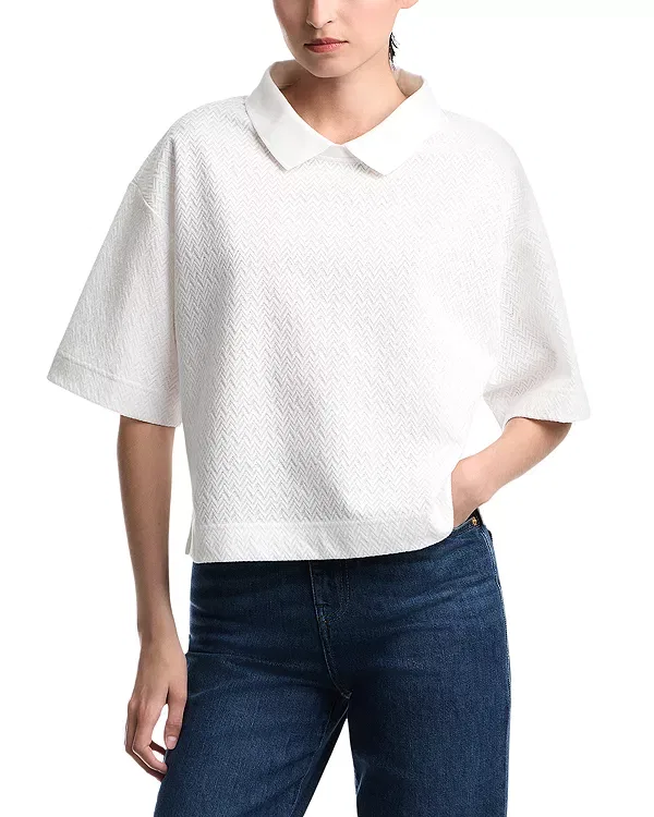 Женский топ с коротким рукавом Chevron Jacquard Jersey Top Emporio Armani, Warm White