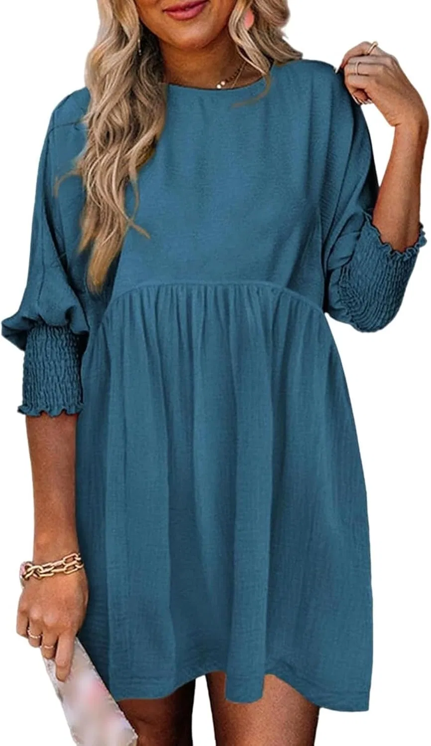Женское мини-платье с рукавами-фонариками Empire Waist, Grey Blue