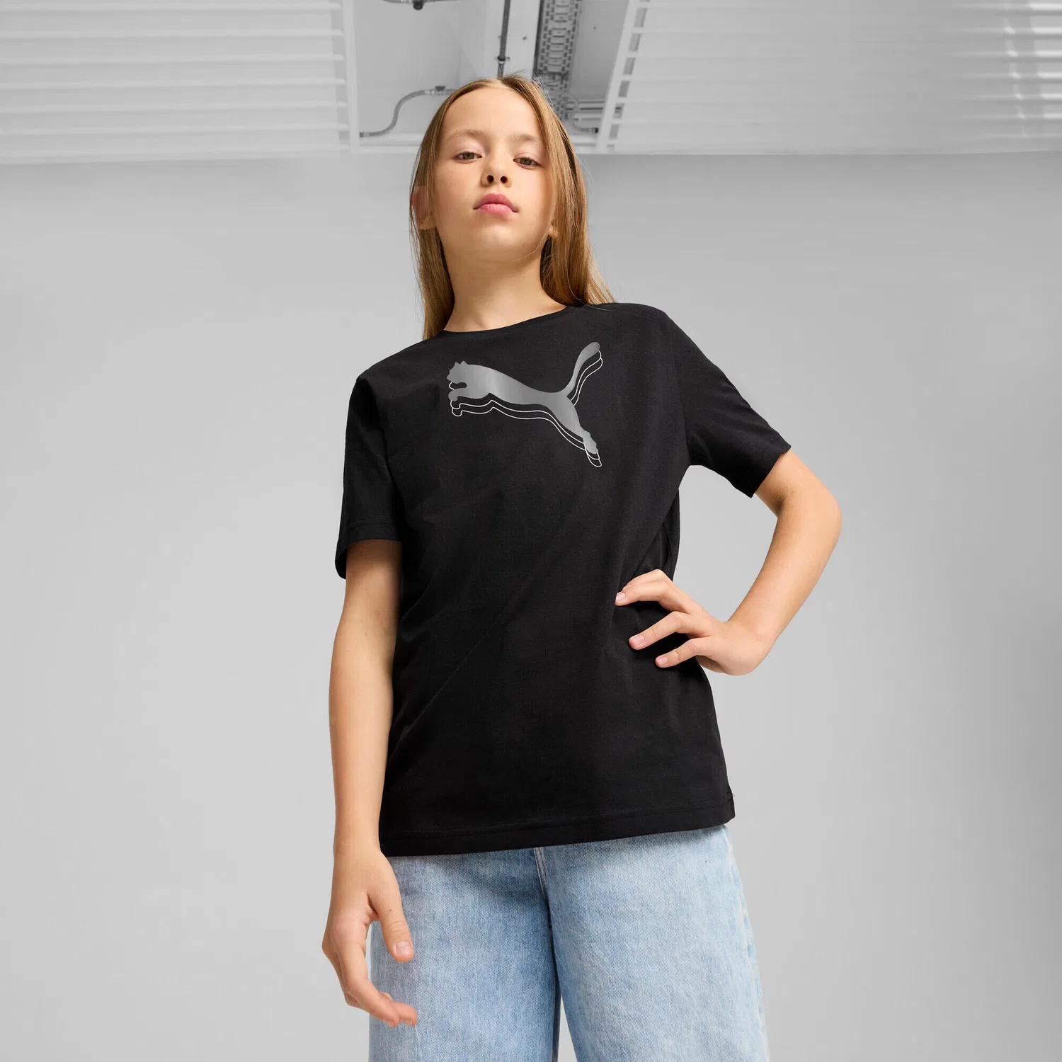 Детская футболка с длинным рукавом Puma ESS METALLIC Tee G, Schwarz Silber — фото 2