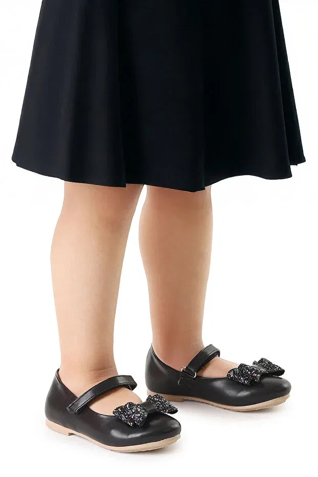 Детские балетки для девочек с бантом Kiko Kids, Black — фото 3