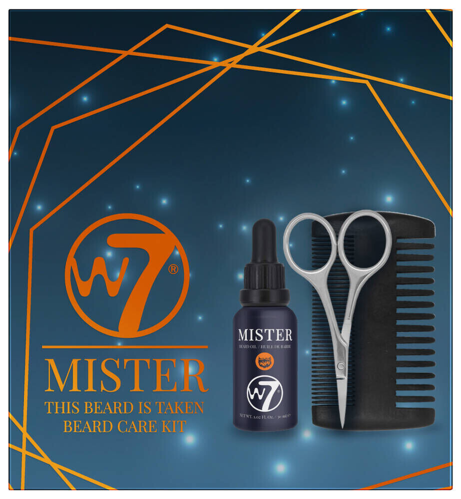 

W7 Mister Beard набор: масло для ухода за бородой, 30 мл + ножницы для стрижки, 1 шт., двусторонний гребень, 1 шт.