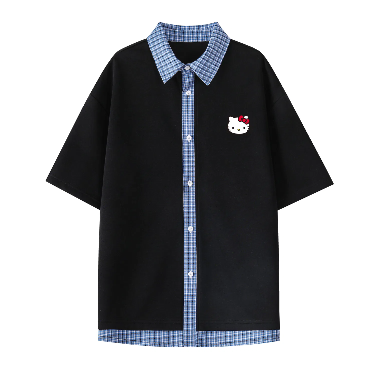 Детская футболка с принтом Sanrio Hello Kitty T Shirts Unisex Lapel Moderate Straight Fit Sanrio, Navy Blue — фото 4