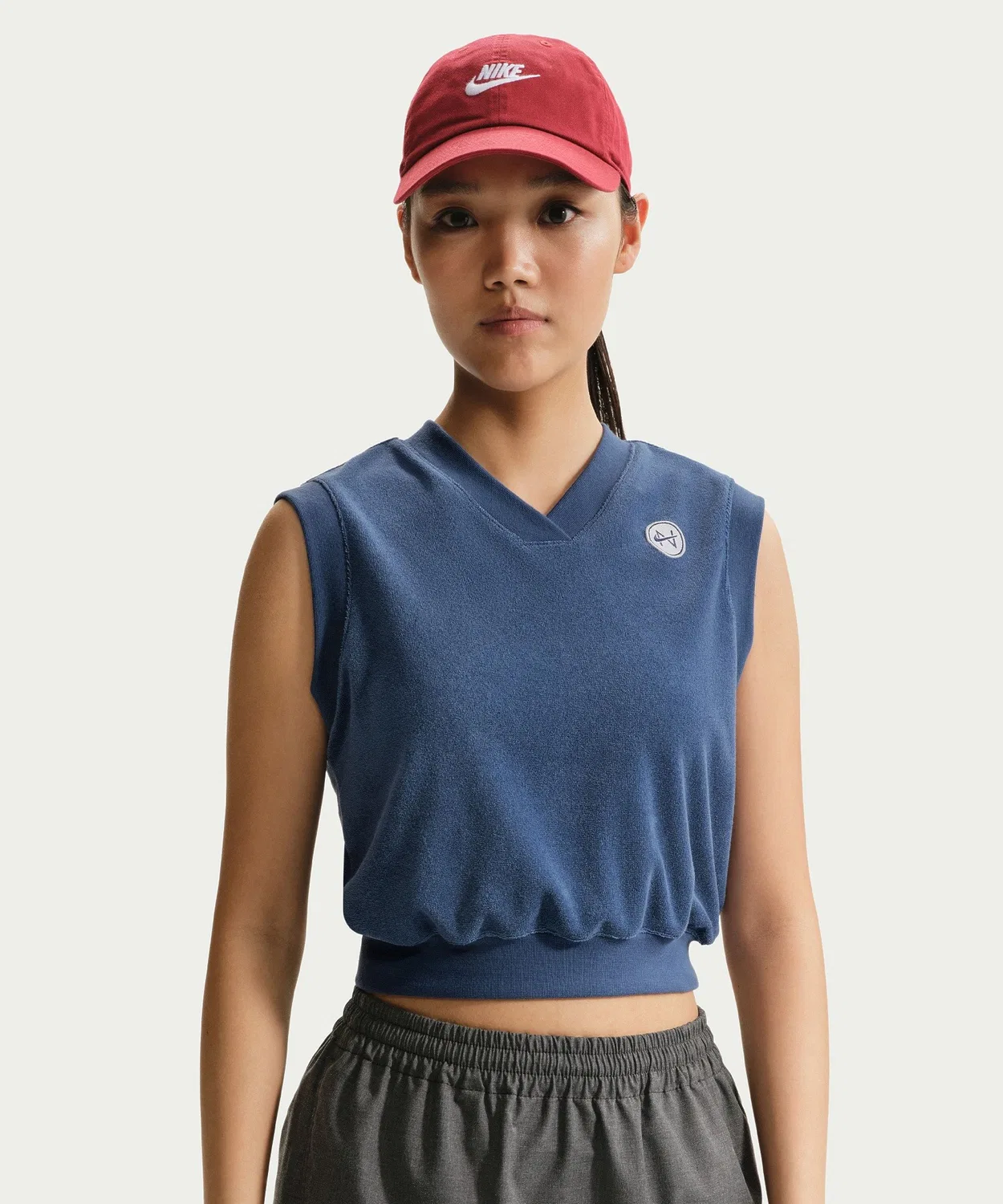 Женская майка-безрукавка из футера с V-образным вырезом, модель NSW CHLL TRRY TWL TANK NIKE, Navy