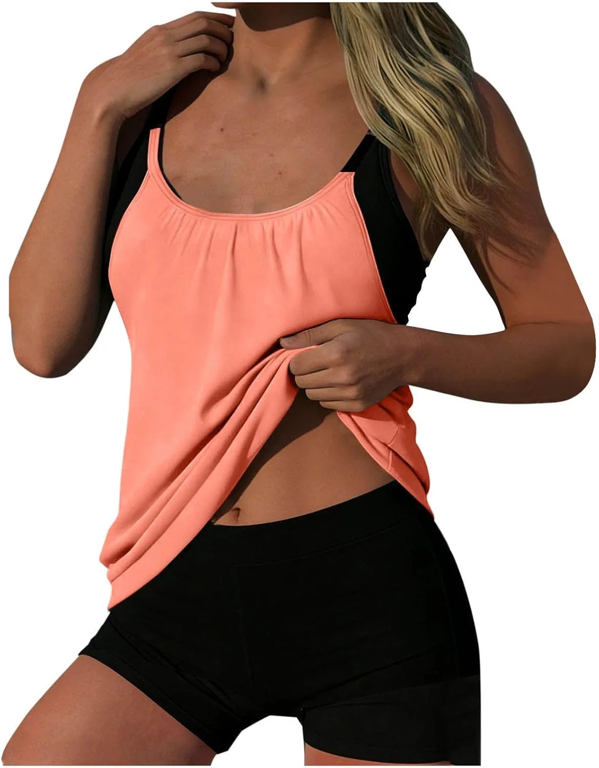 Женский танкини с утяжкой живота, клетчатый One Shoulder, Gold