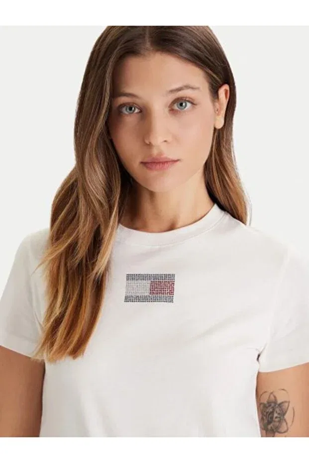 Женская футболка хлопковая Tommy Hilfiger, White — фото 4